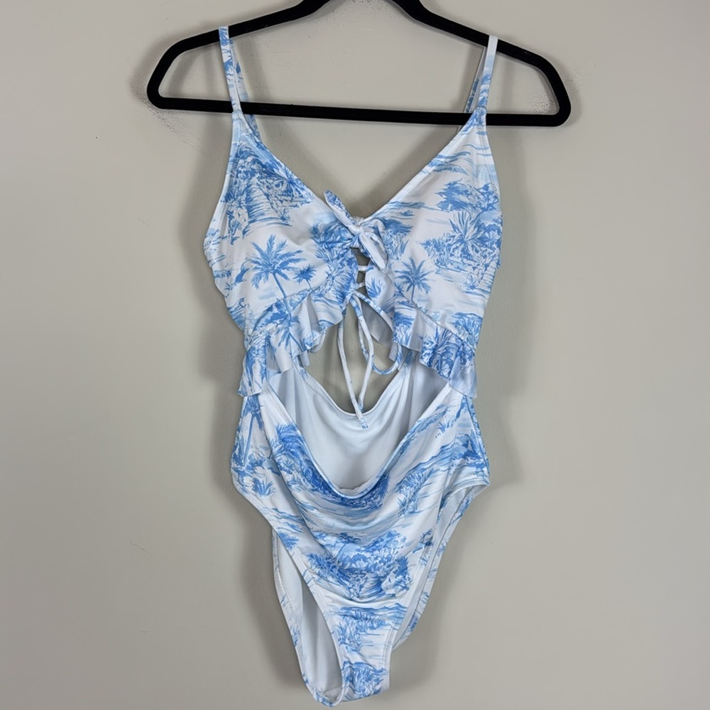 Hurley Cutout One Piece Swimsuit with Watercolor Print Size Large